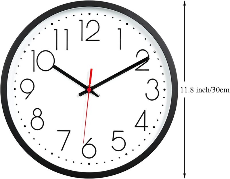 Vaupan Non-Ticking Silent Wall Clocks 12 Inch Battery Operated Quartz Classic Decor Clock Easy to Read for Bedroom Home Kitchen Room Office School (Black) - Image 2