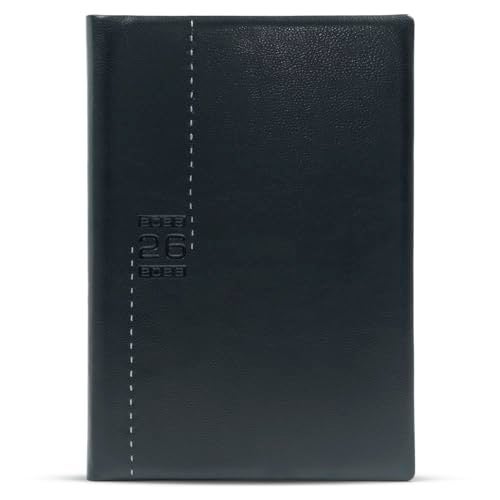 Mahavir Premium Diary 2026 Gift Set | A4 Size New Year diary and DIY Pen Stand | One-Day-to-a-Page New Year Diary | 424 pages | Natural Shade Paper | Foam Padded PU (Faux Leather) Cover Material - Black - Image 1