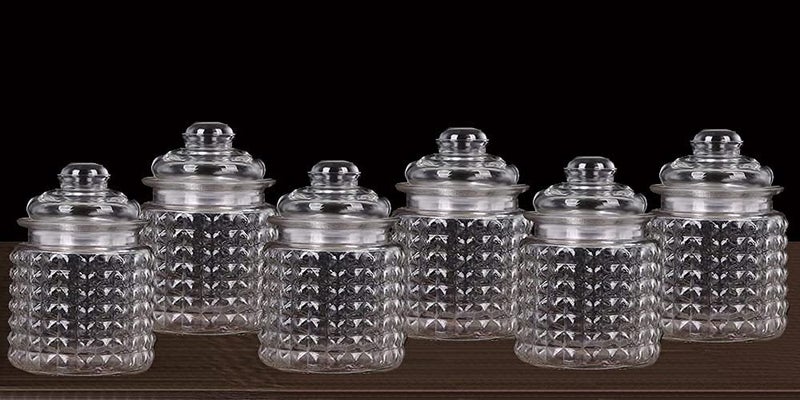 Dizgoy Storage Pop Glass Jar with Airtight Lid,Kitchen Food Cereal Containers, Canister Set Ideal for Flour, Pickle Masala, Jam,Sugar, Coffee, Spice 300ml (6), Transparent - Image 1