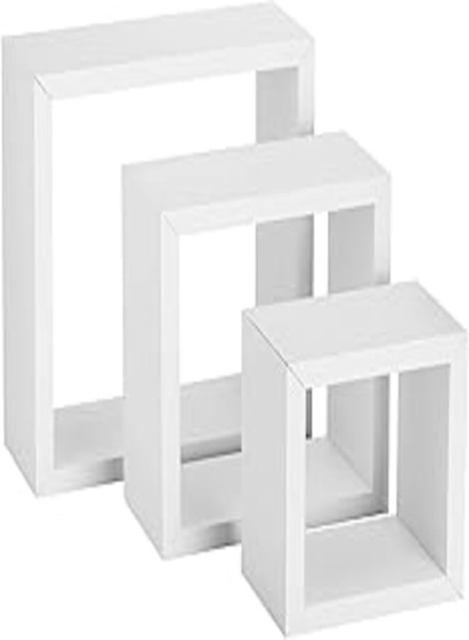 OR Cubic Wall Shelves Set of 3, White, W18 x H18 x D9.5 cms 