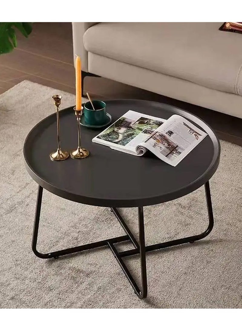 DubaiGallery - Coffee Table Set of 2 Stackable MDF Top Side Table Round Set Table Combination Small Set Table Set Industrial Style Side Table Round for Living Room, Balcony - Image 1