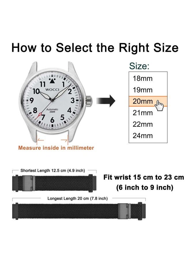 WOCCI 21mm Braided Nylon Watch Band for Men and Women, Quick Release, Black Stainless Steel Buckle (Black) - Image 4