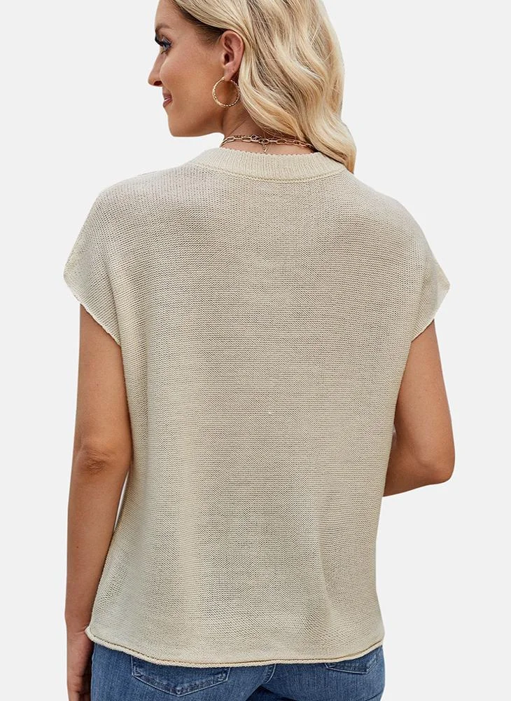 YUNIQEE Beige Round Neck Plain Top