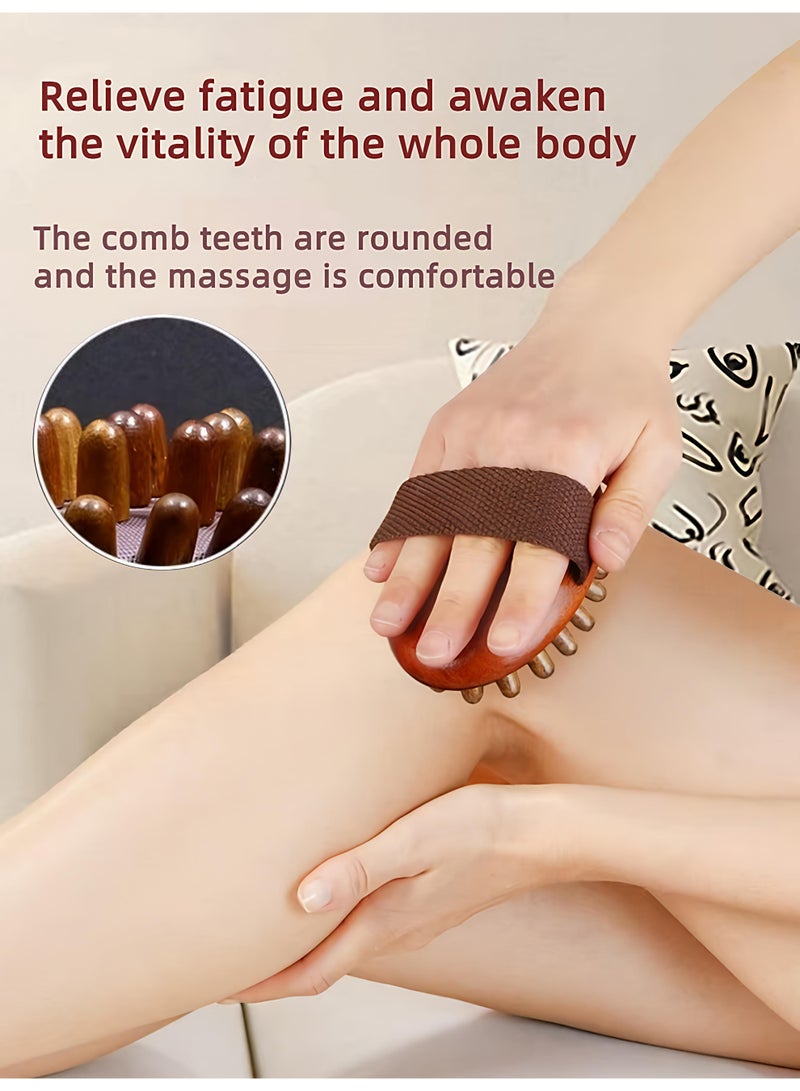 Loucky Wooden Massager Brush Set - 2 Packs Meridian Brush Made of Natural Rosewood & Bamboo, 33-Tooth Anti Cellulite Body Sculpting Tool for Lymphatic Drainage, Muscle Relief & Skin Firming - Handheld Portable Massage Brush - Image 4