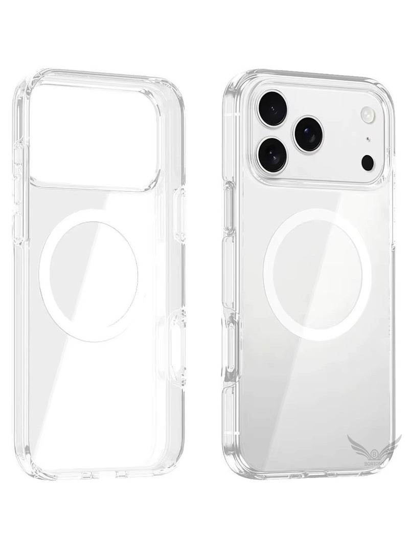 بورتوني حافظة iPhone 17 Pro Max Magsafe تدعم الشحن اللاسلكي وغطاء مغناطيسي شفاف لهاتف iPhone 17 Pro Max حافظة هاتف مضادة للصدمات لهاتف iPhone 17 Pro Max 6.9 بوصة