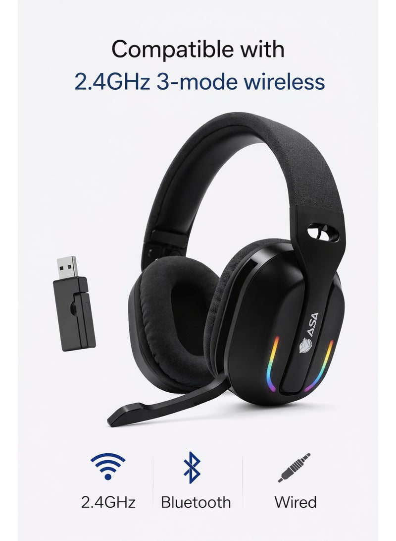 ASA RANT 2.4GHz Wireless Gaming Headset with RGB Lighting – 3 Mode Wireless, Over-Ear Headphones for PC, PS4, PS5 & Mobile - Image 1