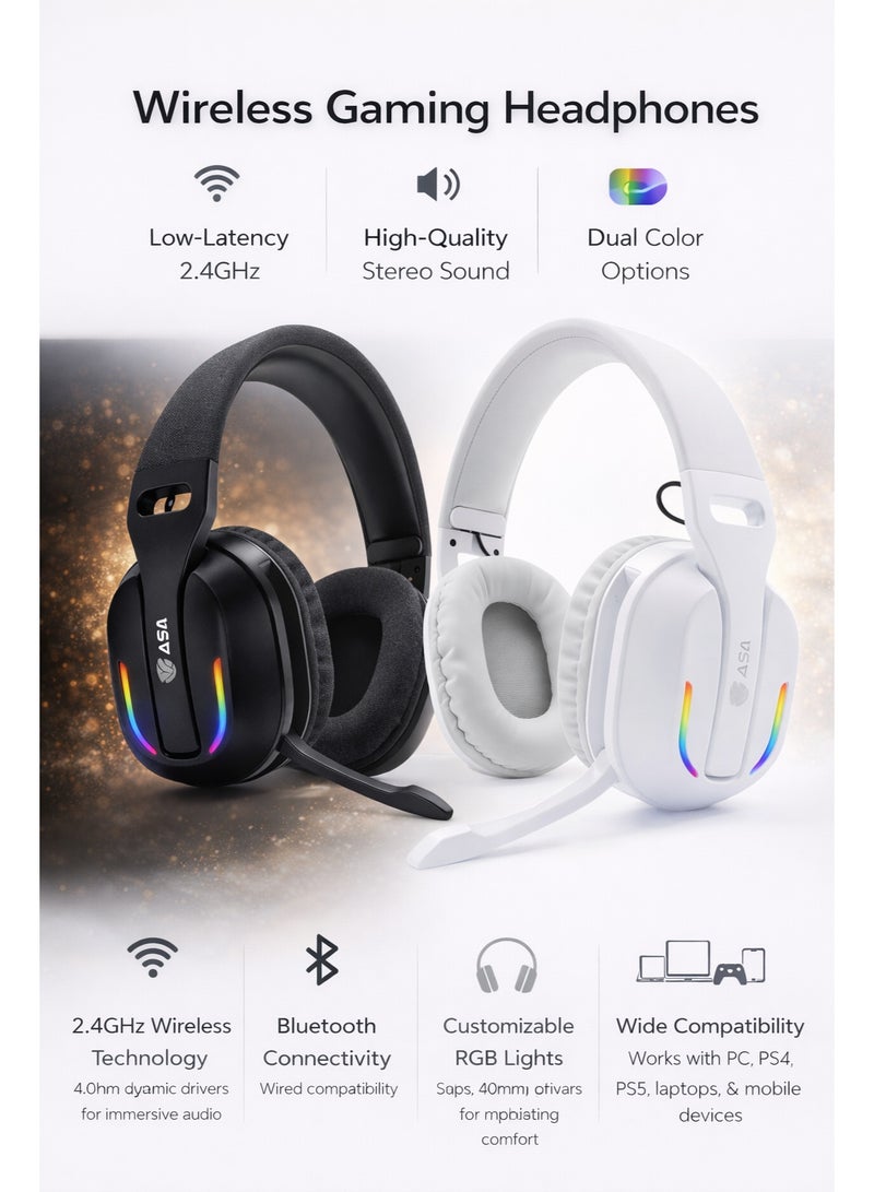 ASA RANT 2.4GHz Wireless Gaming Headset with RGB Lighting – 3 Mode Wireless, Over-Ear Headphones for PC, PS4, PS5 & Mobile - Image 5
