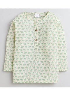 Polka Tots Polka Tots Full Sleeves Night Wear Camel Kurta Pyjama - Green  - Image 2