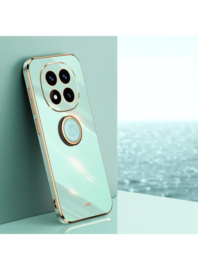 For Redmi Note 14 Pro 5G XINLI Straight 6D Plating Gold Edge TPU Shockproof Case with Ring Holder(Mint Green)