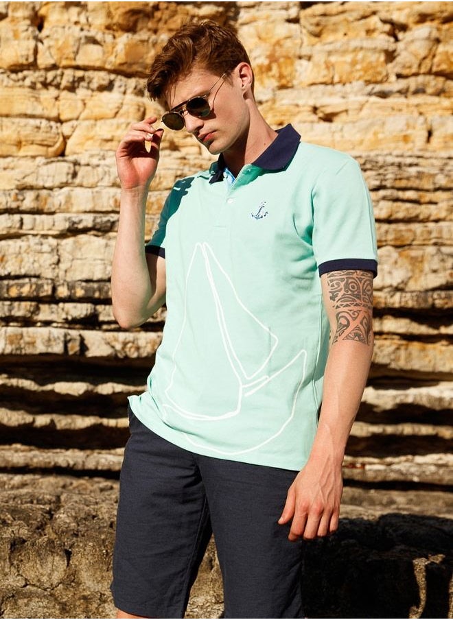 Anemoss - Marine Mint Green Men's Polo Collar T-Shirt Medium - Image 1
