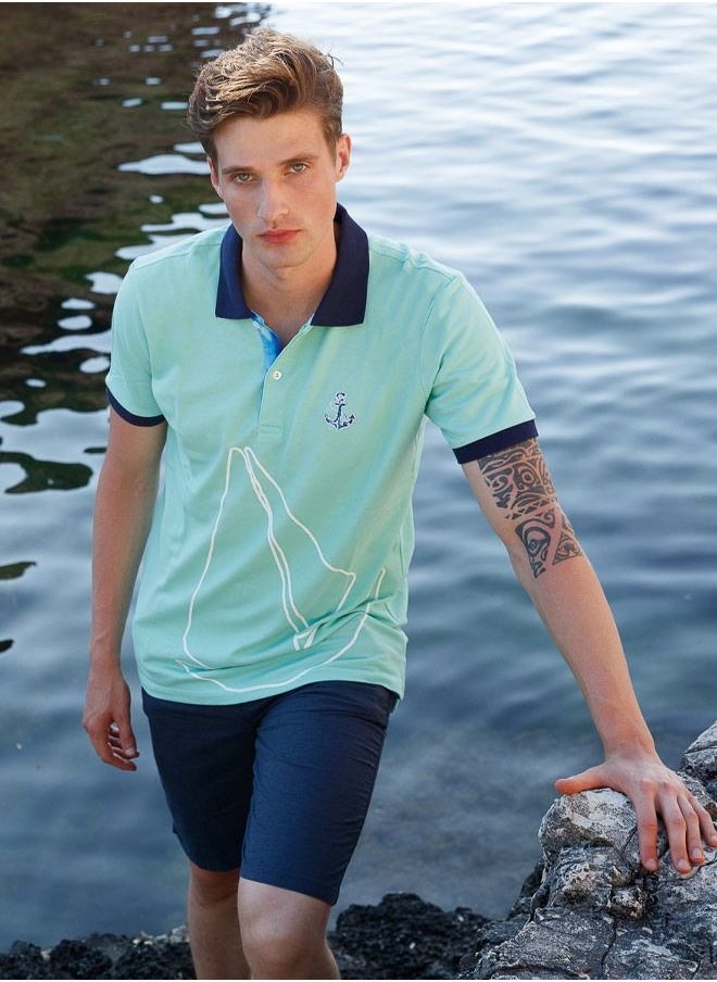 Anemoss - Marine Mint Green Men's Polo Collar T-Shirt Medium - Image 1