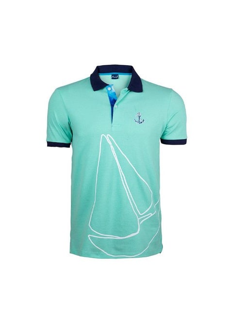Marine Mint Green Men's Polo Collar T-Shirt Medium
