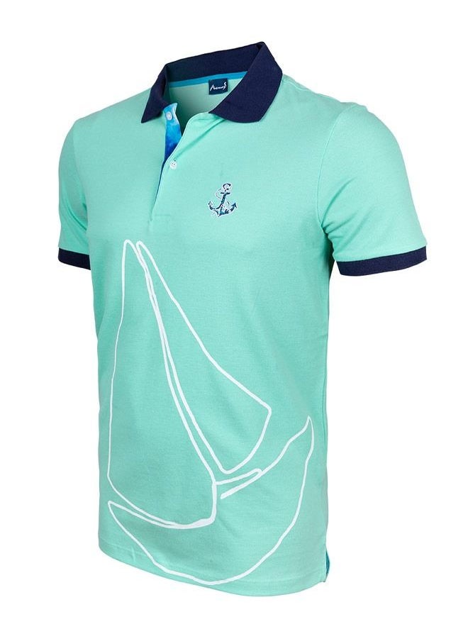 Anemoss - Marine Mint Green Men's Polo Collar T-Shirt Medium - Image 1