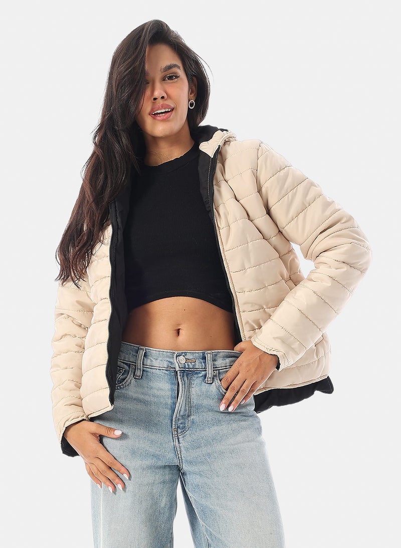 Andora Long Sleeves Padded Hooded Puffer Jacket - Beige - Image 1