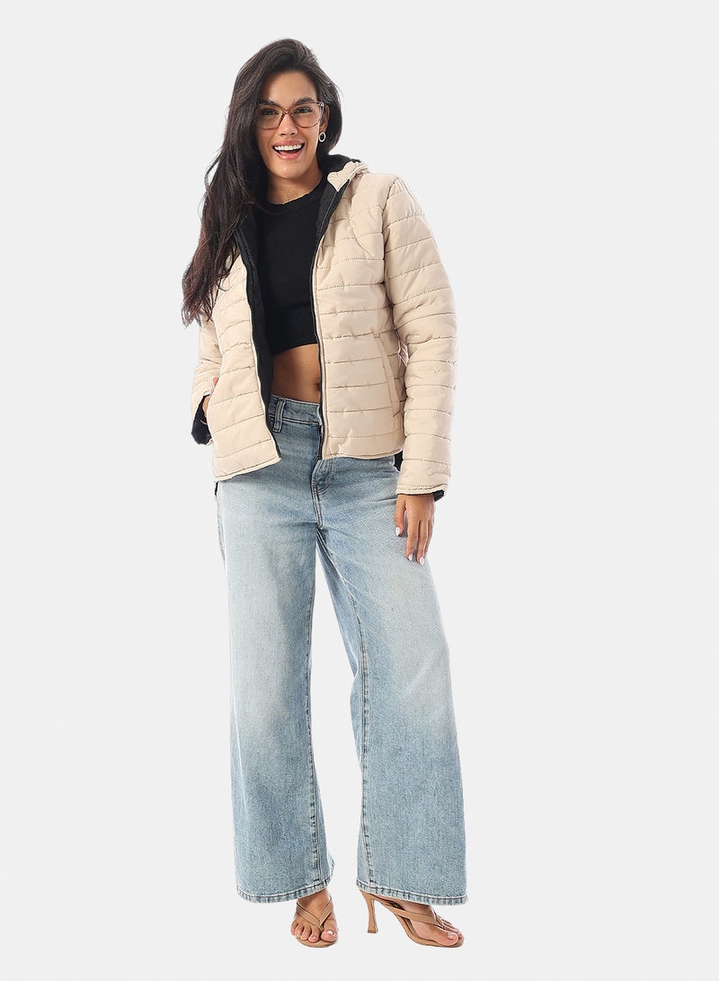 Andora Long Sleeves Padded Hooded Puffer Jacket - Beige - Image 5