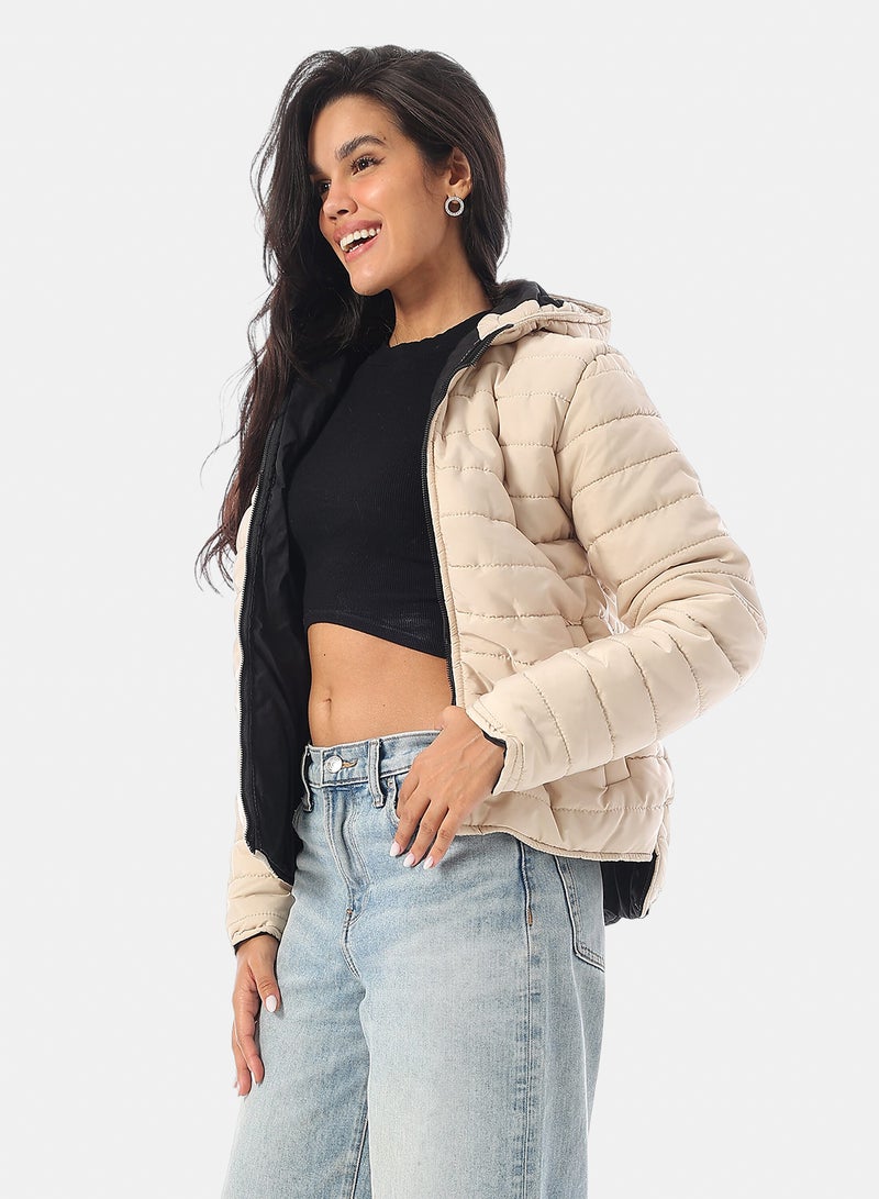 Andora Long Sleeves Padded Hooded Puffer Jacket - Beige - Image 2
