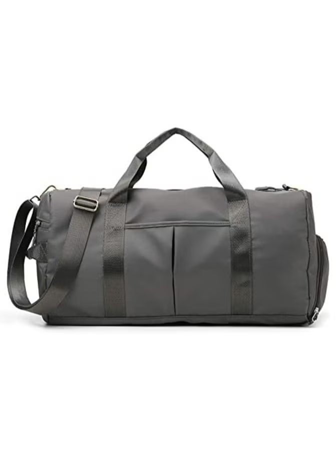 Rock Pow Gym Bag with Shoes Compartment Sports Bag with Waterproof Pocket for Wet Towels Travel Duffel Bag for Men and Women Dark gray - Image 1