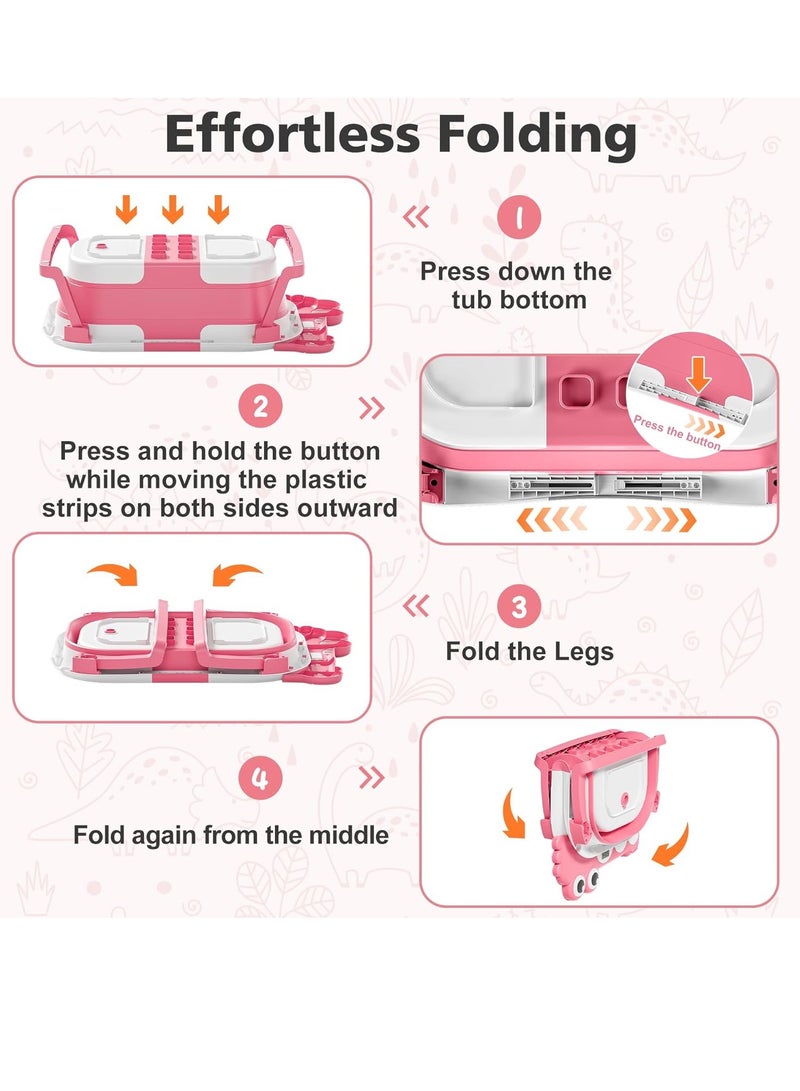 Baby Bathtub for Newborn, Foldable Baby Bath Tub with Thermometer  Soft Floating Cushion  Drain Hole, Portable Travel Infant Bath Tubs for Newborns to Toddler 0-36 Months Girl, Pink - Image 2