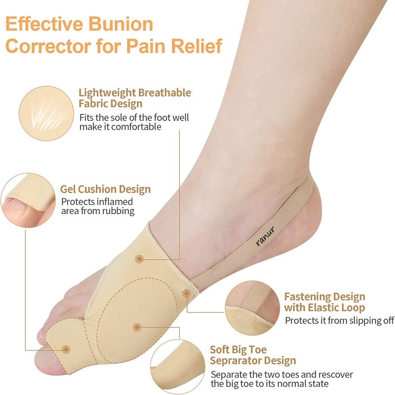RANUR Unisex Bunion Corrector Washable Silicone Gel Pad Toe Separator with Relief Gel Pad Cushion, Toe Brace, Spacers, Fits with Shoe and Socks in Uk7 To Uk11(L) - Image 4