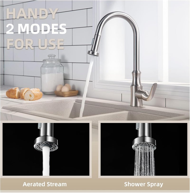 Angle Simple Kitchen Sink Sprayer Replacement, Faucet Head Attachment, Stream and Spray Mode, Brushed Nickel - Image 2