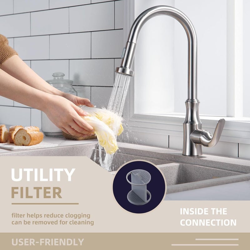 Angle Simple Kitchen Sink Sprayer Replacement, Faucet Head Attachment, Stream and Spray Mode, Brushed Nickel - Image 5