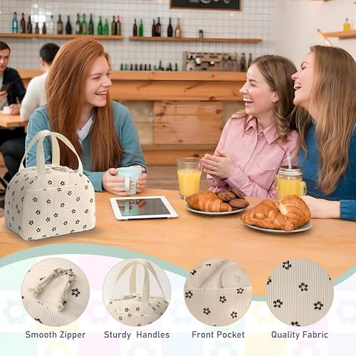 Shopiable Store Lunch Bag for Women & Men – Cute Lunch Tote Bag | Large Capacity Reusable Insulated Lunch Box | Cooler Bag for Work, Picnic, Office, School & Travel (Corduroy Flower) - Image 4