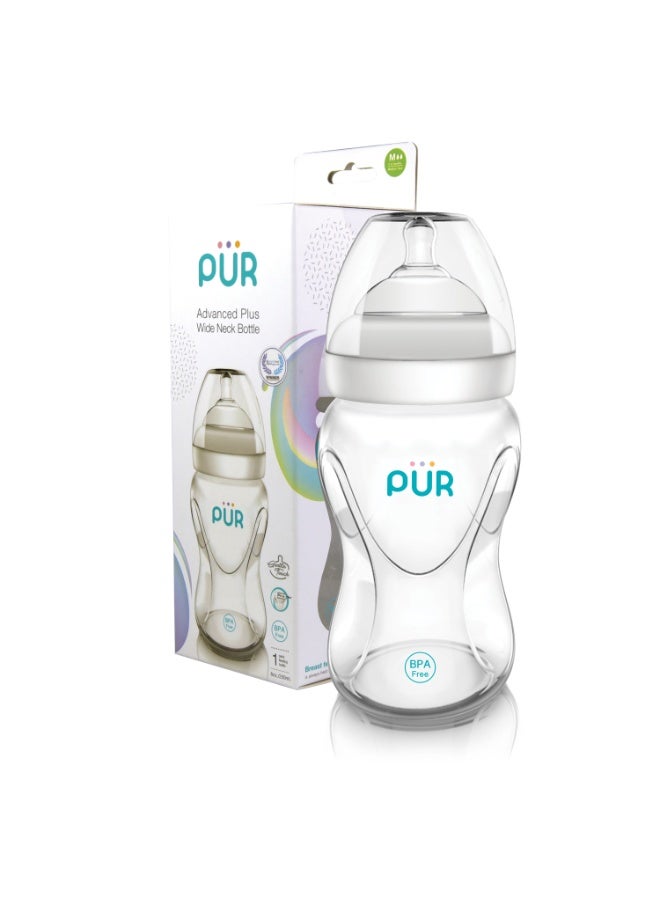 Pur Advanced Plus Wide Neck Feeding Bottle - 250ml Capacity - Complete safety and ergonomic design, a natural feeding experience for your baby - Image 1