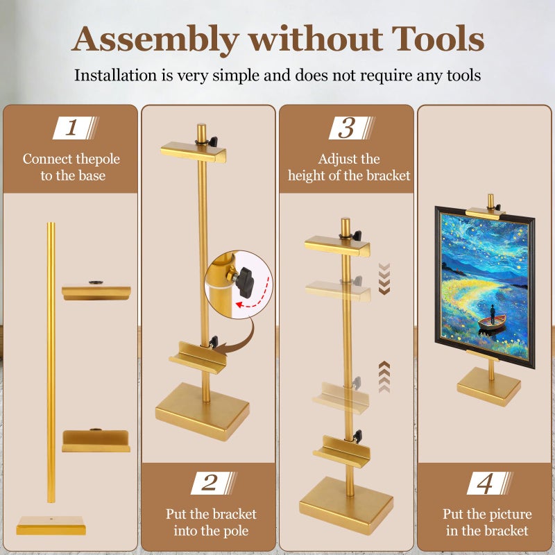 dakewang 1pcs Adjustable Tabletop Easel Stand for Picture Frames, Picture Easels for Display, Gold Easel, Picture Frame Stand, Adjustable Art Easel.(18inch,Gold) - Image 5
