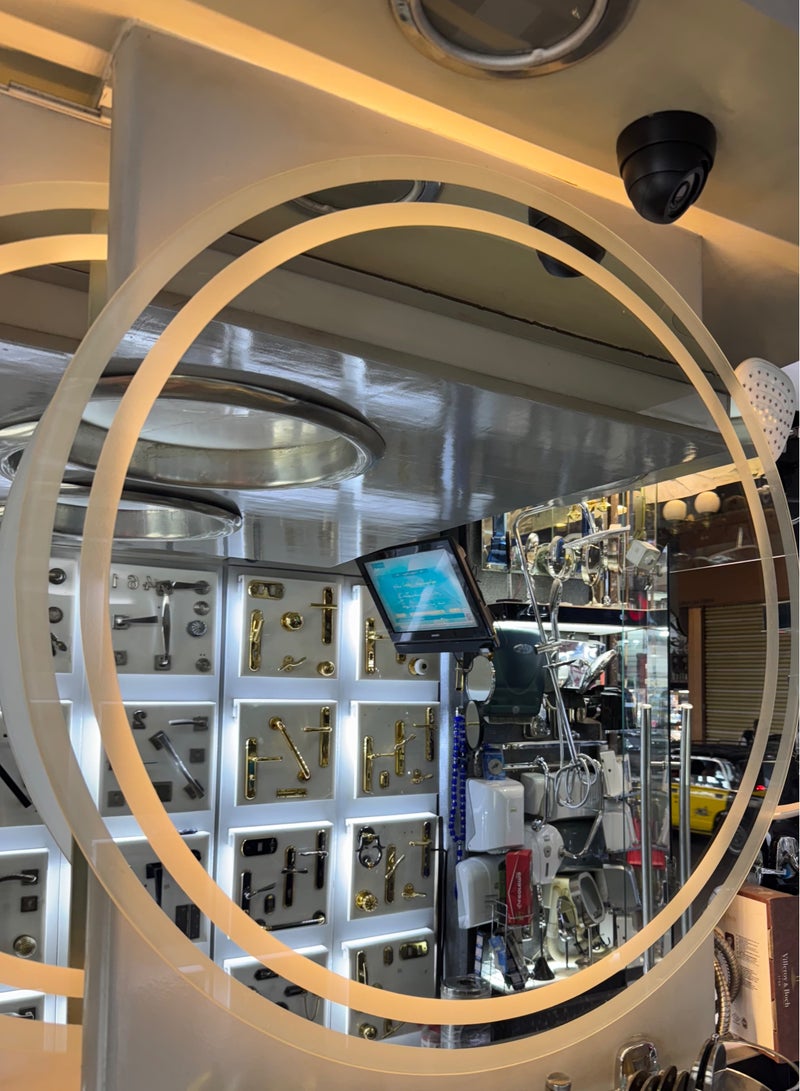 Bathroom mirror, 6mm thickness, 80x80 cm (length x width), yellow light color, Made in Egypt