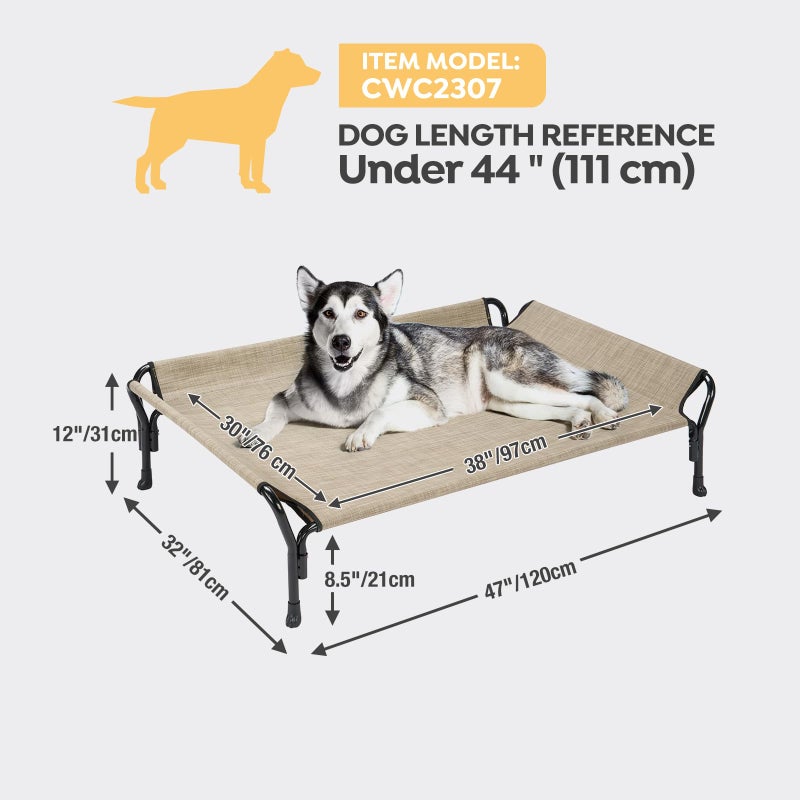 Veehoo Cooling Elevated Dog Bed, Raised Pet Cot with Guardrail & Slope Headrest, Durable Breathable Teslin Mesh, Non-Slip Feet, Washable Dog Couch Bed for Indoor & Outdoor, 47" x 32", Beige Coffee - Image 3