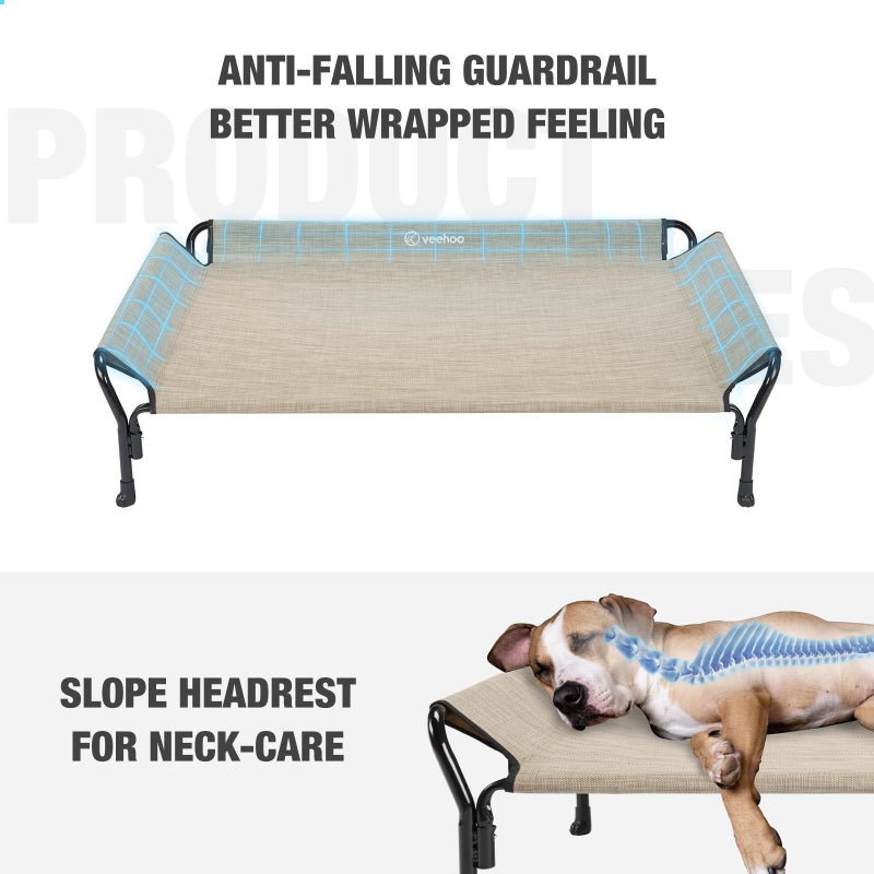 Veehoo Cooling Elevated Dog Bed, Raised Pet Cot with Guardrail & Slope Headrest, Durable Breathable Teslin Mesh, Non-Slip Feet, Washable Dog Couch Bed for Indoor & Outdoor, 47" x 32", Beige Coffee - Image 2