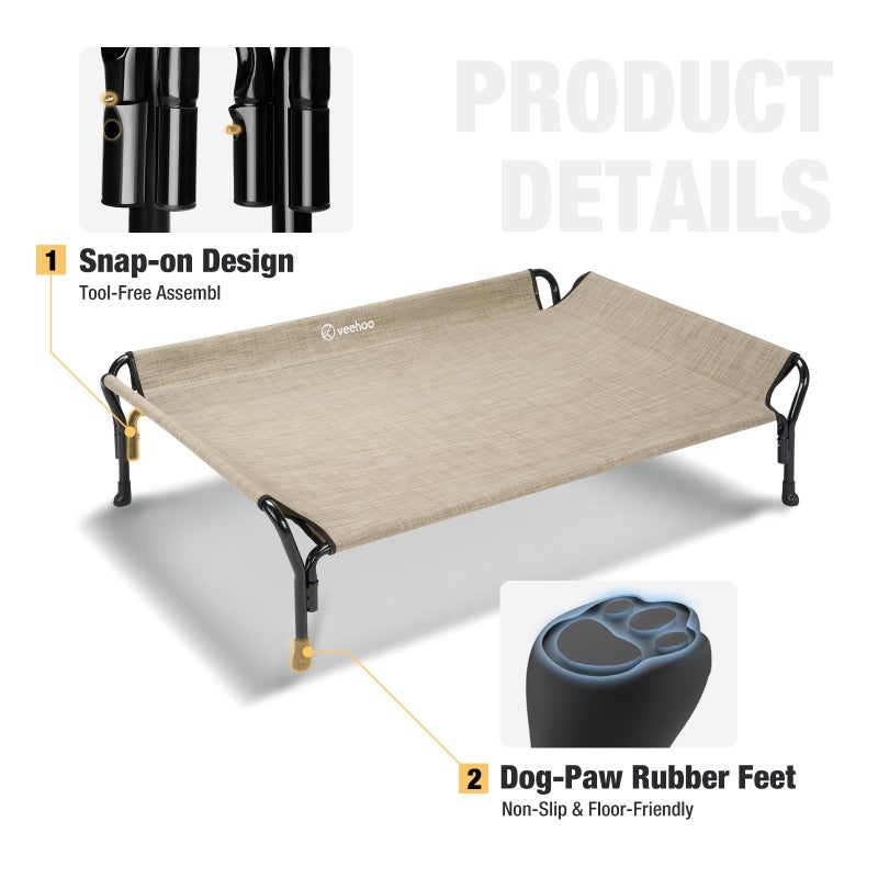 Veehoo Cooling Elevated Dog Bed, Raised Pet Cot with Guardrail & Slope Headrest, Durable Breathable Teslin Mesh, Non-Slip Feet, Washable Dog Couch Bed for Indoor & Outdoor, 47" x 32", Beige Coffee - Image 4