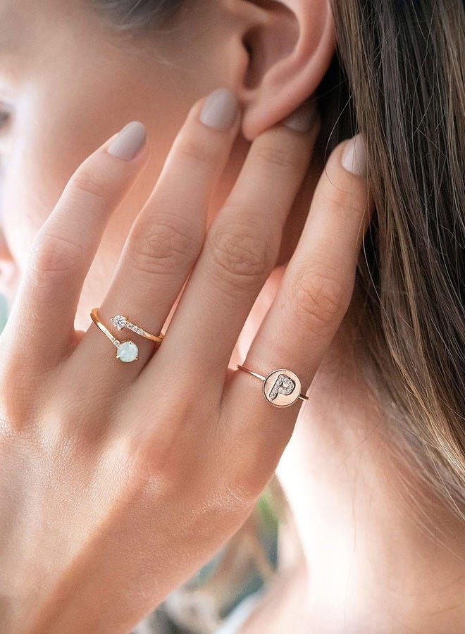 PAVOI 14K Gold Plated Adjustable Created Opal Rings - Stacking Rings for Women, Adjustable, Yellow Gold/White Opal, Created Opal - Image 4