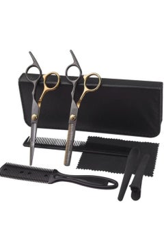 Y&D Hair Cutting Scissors Set, 8Pcs Professional Hairdressing Shears Kit, Stainless Steel Thinning Scissors, Comb, Clips, Black Set for Barber, Salon, Home, Kids Women Men  - Image 2