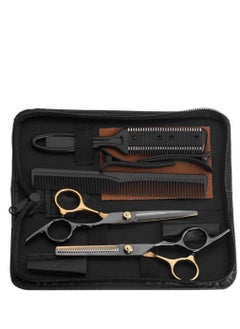 Y&D Hair Cutting Scissors Set, 8Pcs Professional Hairdressing Shears Kit, Stainless Steel Thinning Scissors, Comb, Clips, Black Set for Barber, Salon, Home, Kids Women Men  - Image 1