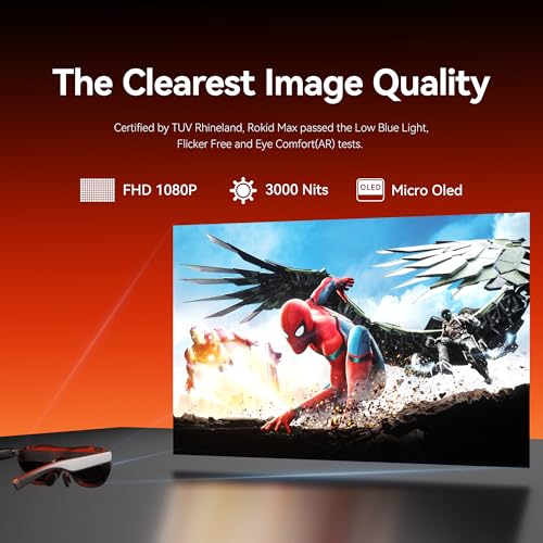 Rokid Max 2 AR Glasses Black, 215" Micro-OLED Display, 50° FOV, 600 Nits Brightness, Compatible with Smart Phone, Steam Deck, ROG, and More, Immersive Wearable Display for Gaming & Entertainment - Image 4