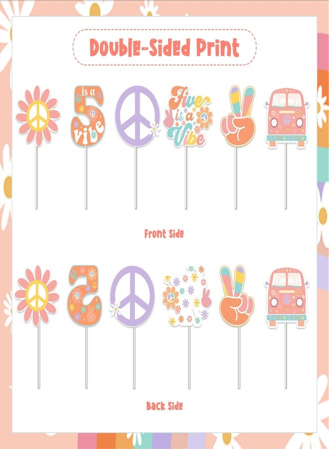Fangleland 24 Pieces Five Is a Vibe Cupcake Toppers for Girl’s 5th Birthday Party Decorations - Groovy Theme Dessert Picks, Retro Hippie Daisy Flower 60s 70s Style Birthday Party Supplies - Image 5