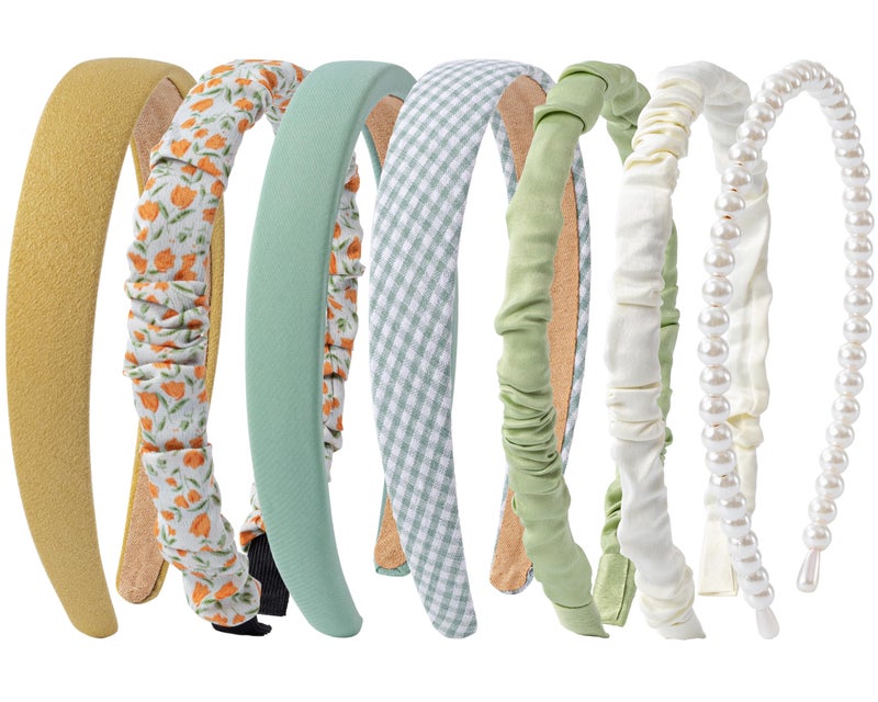 Sunolga 7 Pack Green Headbands for Women Girls Non Slip Floral Padded Hairbands Cute Pearl Head bands Wide Headbands Trendy Hair Accessories - Image 1