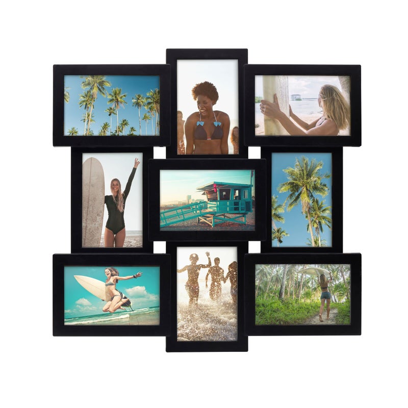Melannco 18 x 18 Inch 9 Opening Photo Collage Frame Displays Four 4x6 and Five 6x4 Inch Photos Black