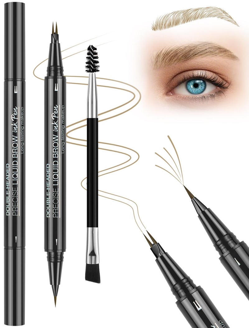 Microblading Eyebrow Pen Waterproof Eyebrow Pencil Blonde Hair Like Natural Liquid eyebrow contouring pen 2in1 DualEnded Long Lasting Eyebrow Filler Pen with Precise MicroForkTip Light Brown