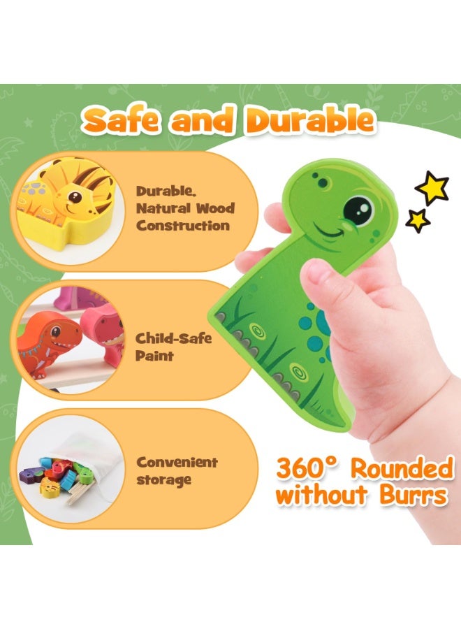 Wooden Dinosaur Stacking Blocks Game | Premium Rubberwood Montessori Toy | Toddler Balancing Skill Development | For 1-3 Years Old Kids | Safe Rounded Edges Design | Color Recognition & Hand-Eye Coordination | Non-Toxic Water-Based Paint | Perfect Gift For Birthday/Children's Day - Image 3