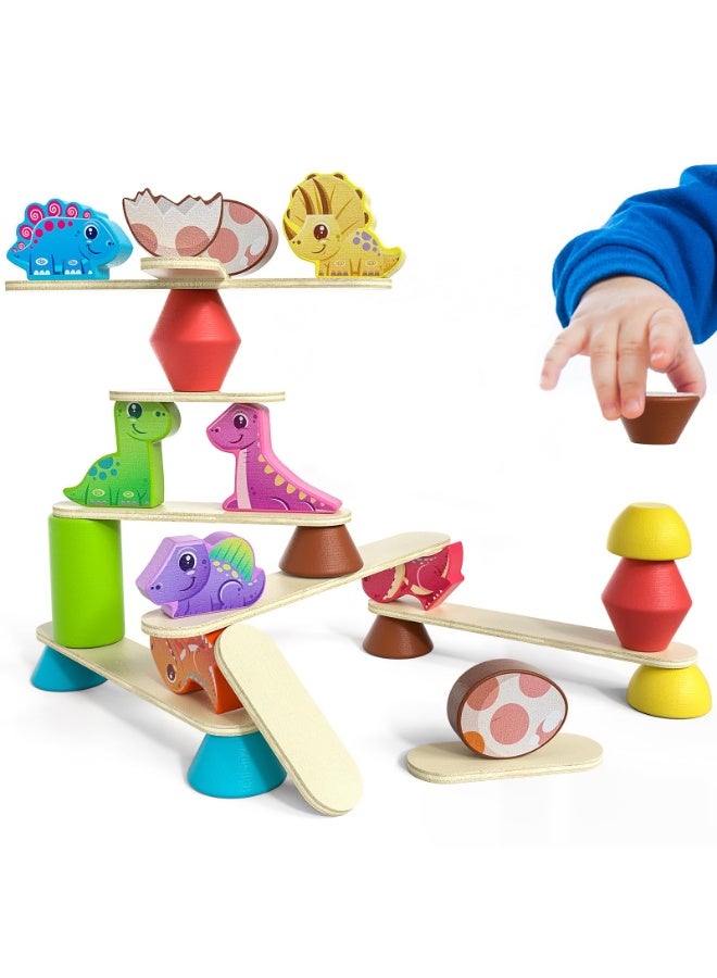 Wooden Dinosaur Stacking Blocks Game | Premium Rubberwood Montessori Toy | Toddler Balancing Skill Development | For 1-3 Years Old Kids | Safe Rounded Edges Design | Color Recognition & Hand-Eye Coordination | Non-Toxic Water-Based Paint | Perfect Gift For Birthday/Children's Day - Image 1