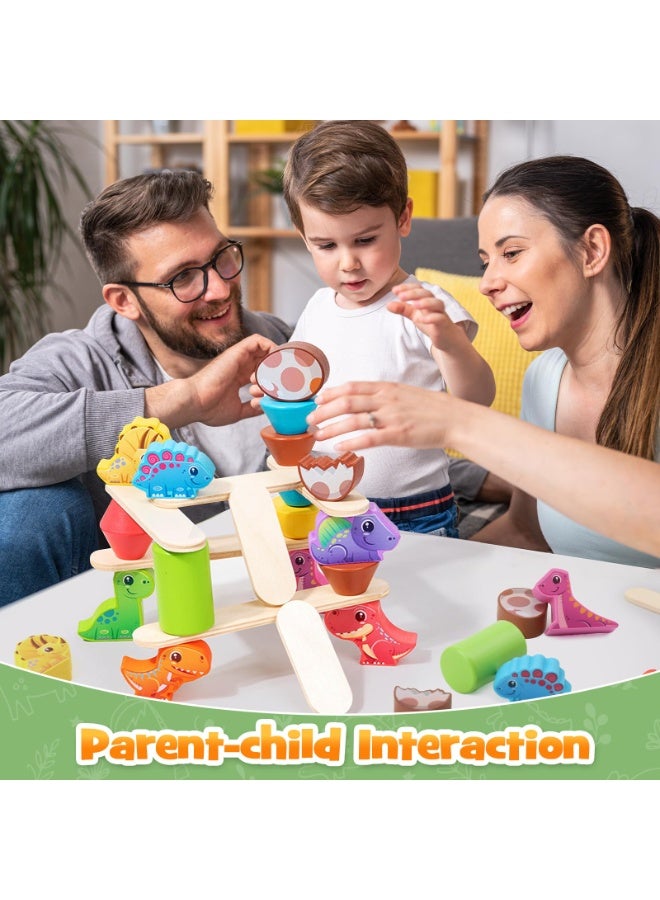 Wooden Dinosaur Stacking Blocks Game | Premium Rubberwood Montessori Toy | Toddler Balancing Skill Development | For 1-3 Years Old Kids | Safe Rounded Edges Design | Color Recognition & Hand-Eye Coordination | Non-Toxic Water-Based Paint | Perfect Gift For Birthday/Children's Day - Image 5