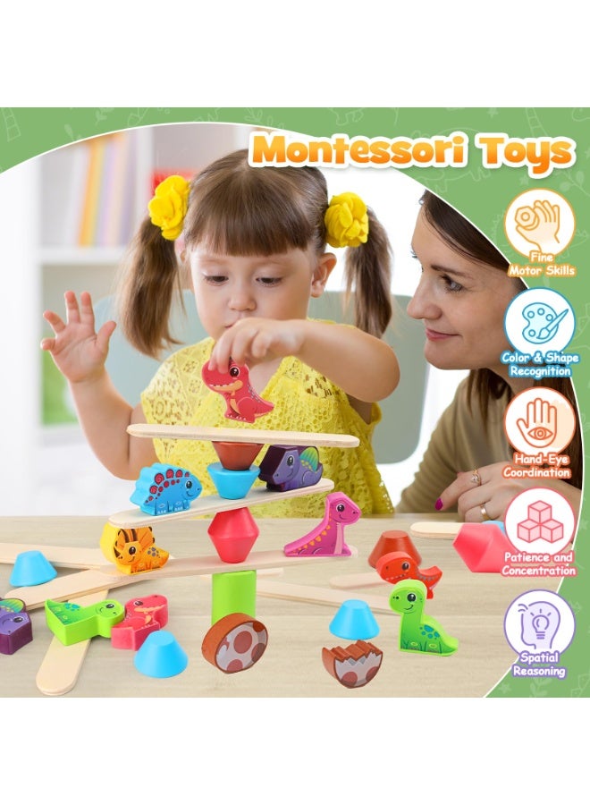 Wooden Dinosaur Stacking Blocks Game | Premium Rubberwood Montessori Toy | Toddler Balancing Skill Development | For 1-3 Years Old Kids | Safe Rounded Edges Design | Color Recognition & Hand-Eye Coordination | Non-Toxic Water-Based Paint | Perfect Gift For Birthday/Children's Day - Image 4