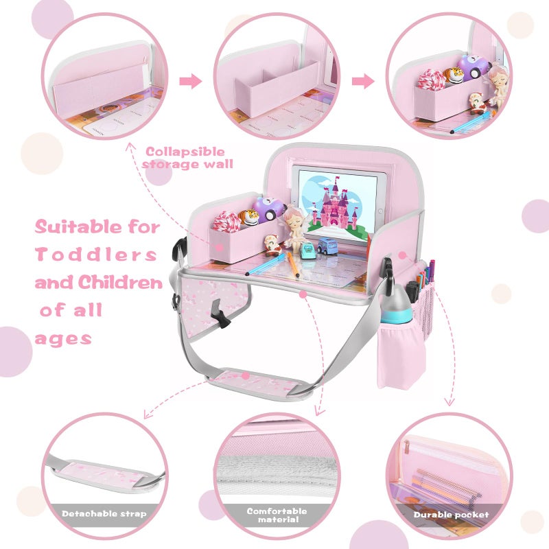 MENZOKE Kids Travel Tray for Toddler Car Seat, Toddler Gift for Girl Activities with Dry Erase Board & iPad Holder Stand,Road Trip Essentials Accessories Lap Tray for Girl as Birthday Gift,LightPurple - Image 5