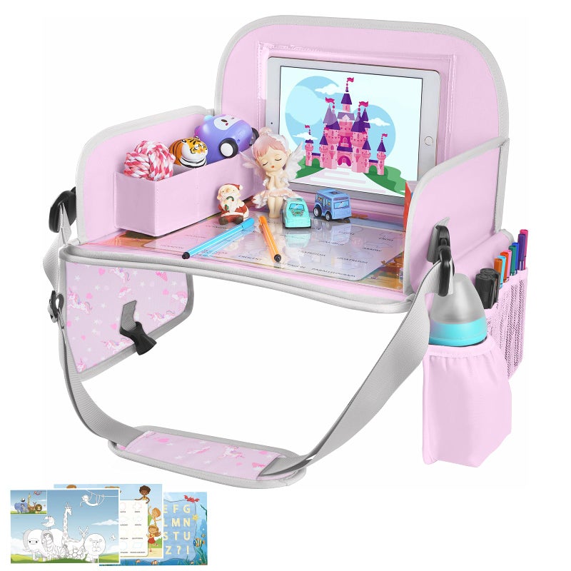 MENZOKE Kids Travel Tray for Toddler Car Seat, Toddler Gift for Girl Activities with Dry Erase Board & iPad Holder Stand,Road Trip Essentials Accessories Lap Tray for Girl as Birthday Gift,LightPurple - Image 1