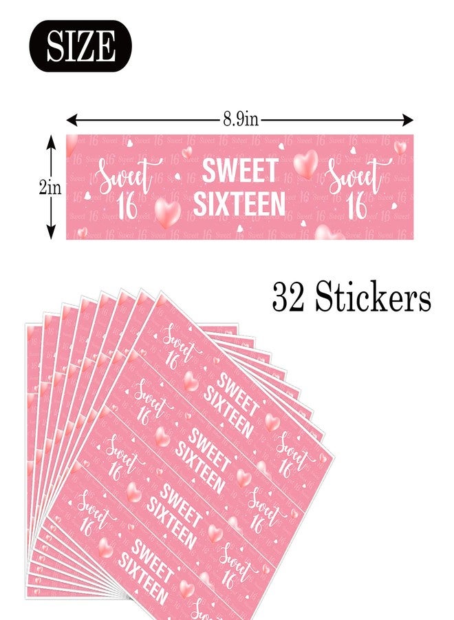 MonMon & Craft Pink Sweet Sixteen Water Bottle Labels Stickers for Girls / 16th Birthday Bottle Wrappers / 16th Wedding Anniversary/Sweet 16 Sign Party Water Labels Supplies (Set of 32) - Image 2