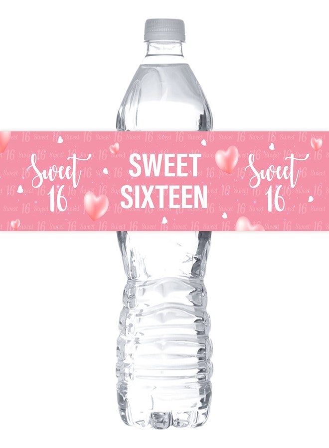MonMon & Craft Pink Sweet Sixteen Water Bottle Labels Stickers for Girls / 16th Birthday Bottle Wrappers / 16th Wedding Anniversary/Sweet 16 Sign Party Water Labels Supplies (Set of 32) - Image 1