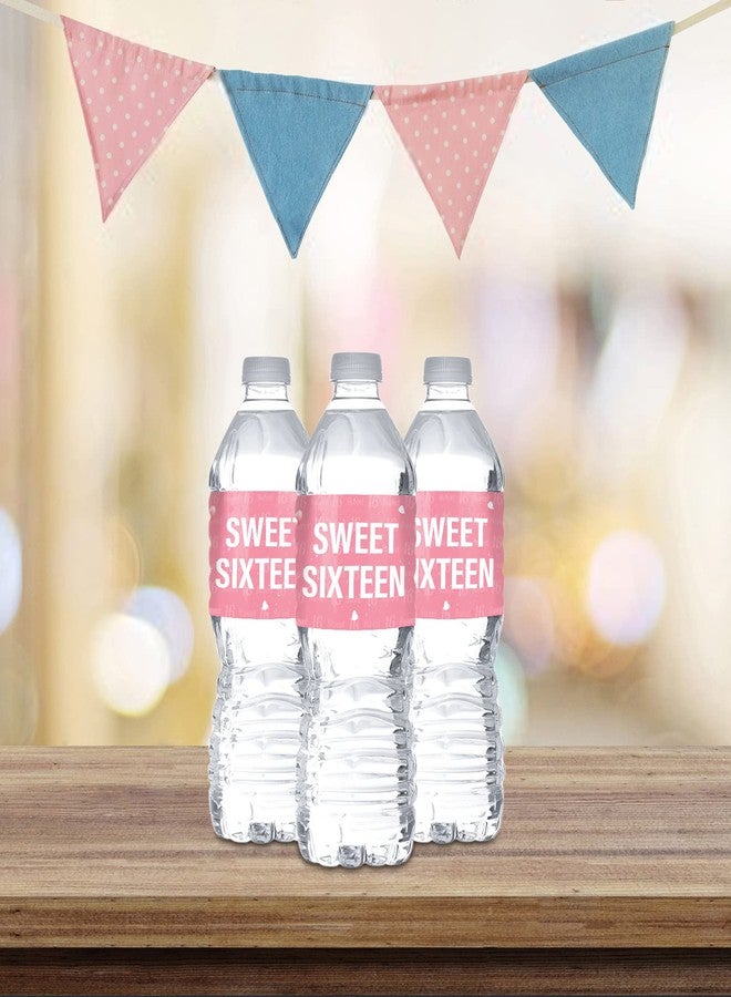 MonMon & Craft Pink Sweet Sixteen Water Bottle Labels Stickers for Girls / 16th Birthday Bottle Wrappers / 16th Wedding Anniversary/Sweet 16 Sign Party Water Labels Supplies (Set of 32) - Image 4
