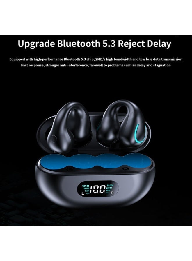 Jliyru Clip-on Earbuds, Bluetooth 6.1 Lightweight Comfort Bone Conduction Open Earbuds with LED Digital Display Charging Case Sports Built-in Microphone IPX7 Waterproof Running Fitness Black&orange - Image 5